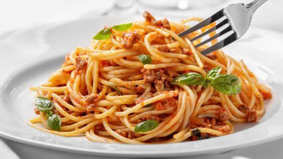 Spaghetti on white plate