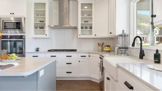 Kitchen with white cabinets