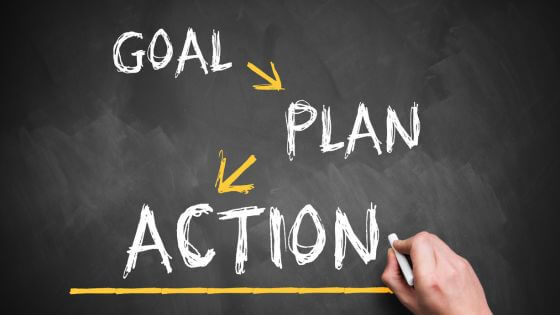 Goal, plan and action written on a chalkboard
