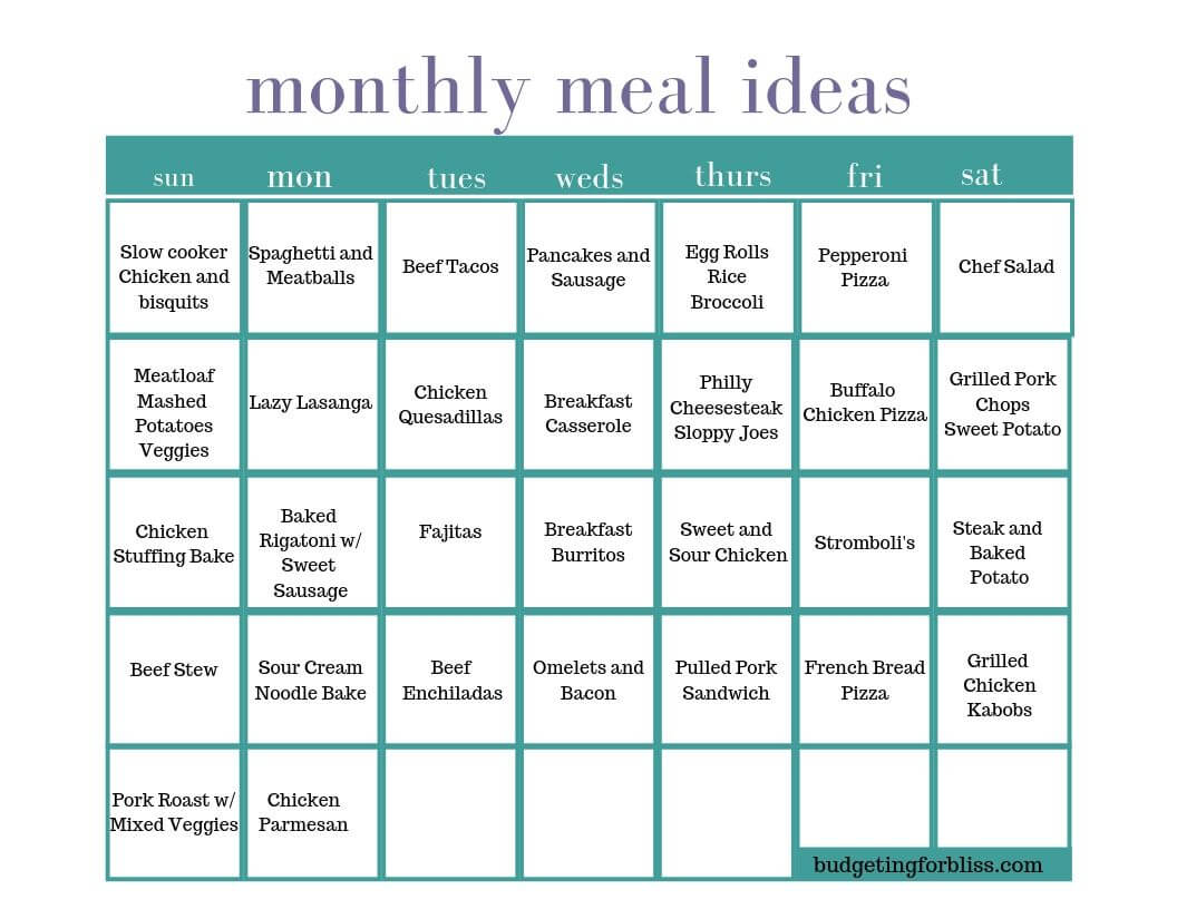 Monthly Meal Plan Examples