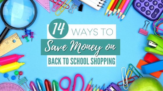 School supplies with text to save money on back to school shopping