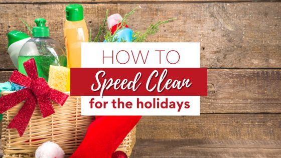 Holiday basket with cleaning supplies to clean for the holidays
