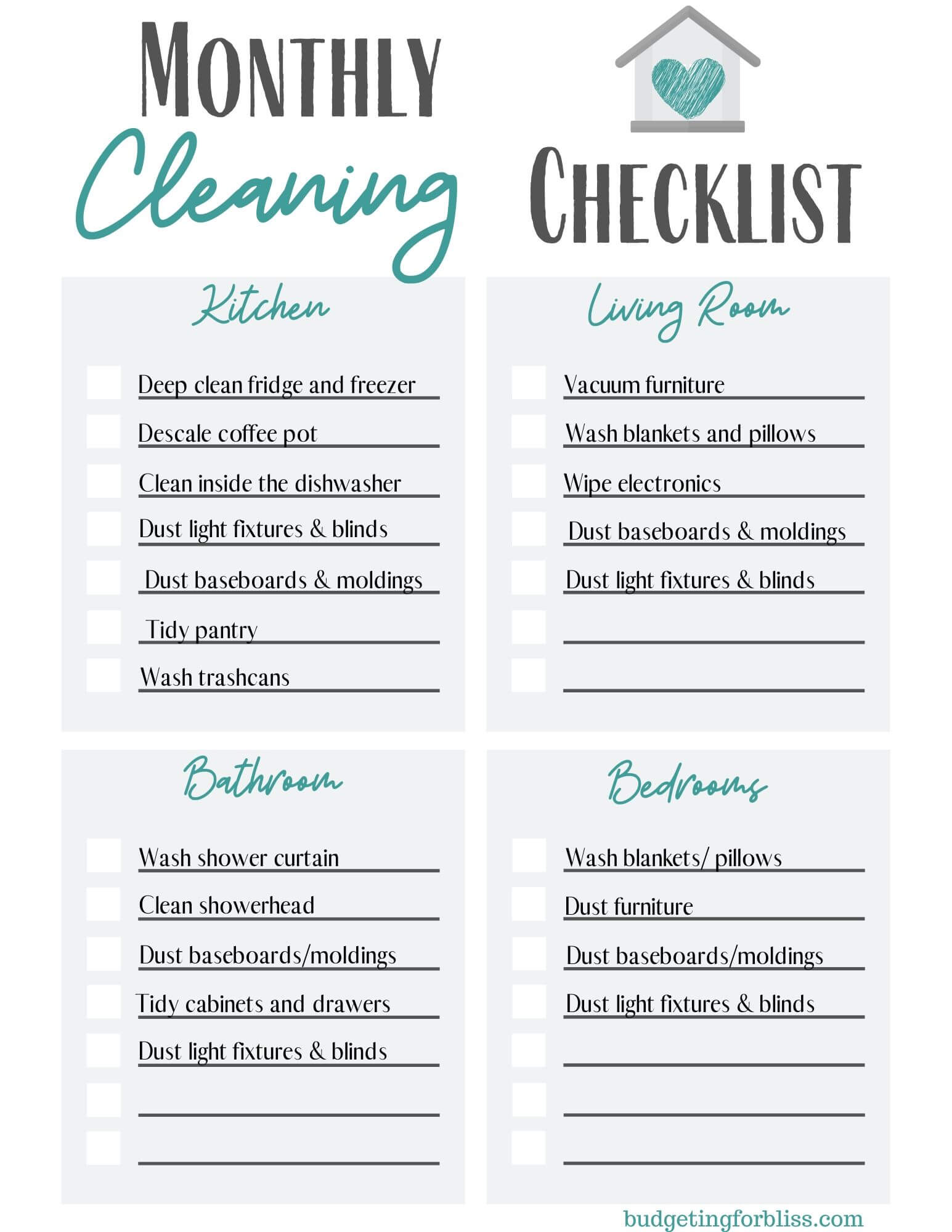 Printable House Cleaning Checklist Digital Planner A4 Size House Cleaning Checklist House