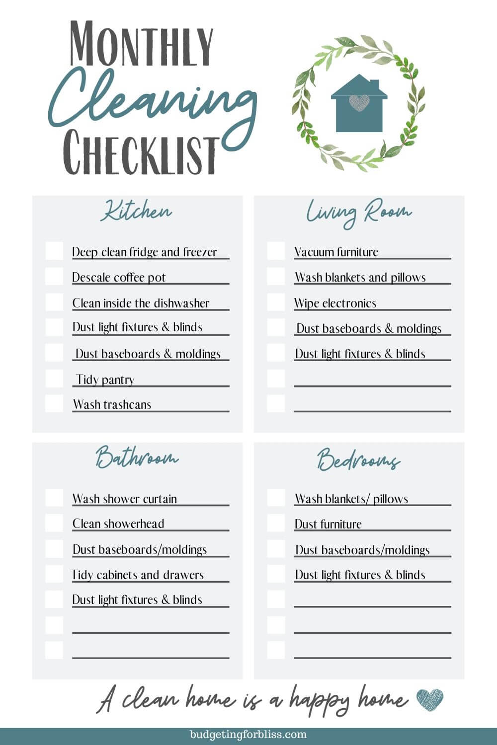 Monthly Routine Cleaning Checklist