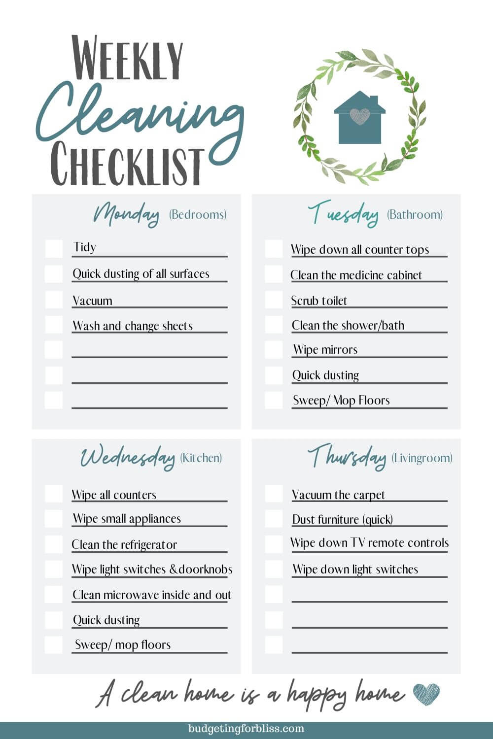 Weekly Routine Cleaning Checklist