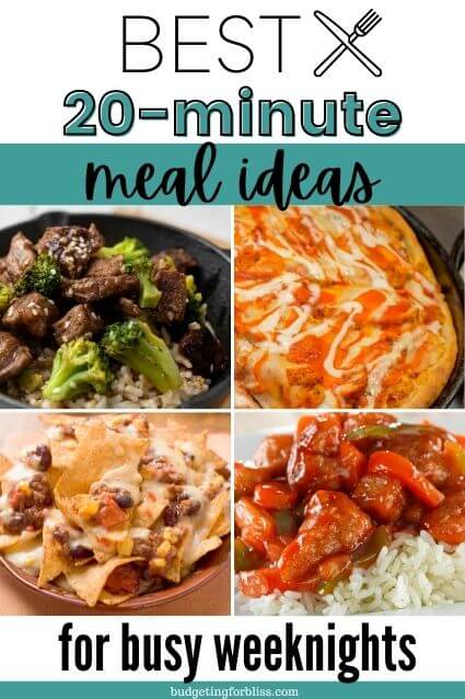 20 minute dinner ideas like beef broccoli pizza nachos and pork with rice