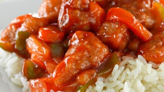 sweet and sour pork with white rice