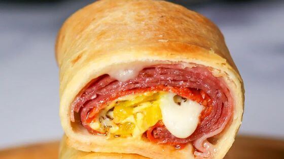 Wrap with meat, cheese and peppers