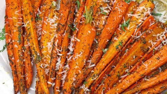 Air Fryer Parmesan and Dill Carrots on white plate