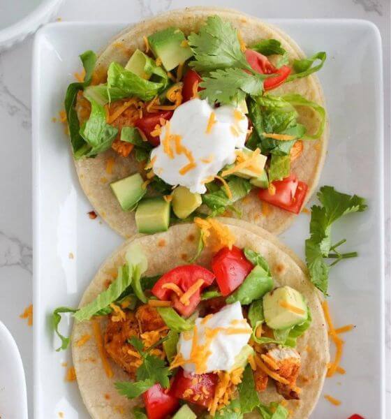 Air Fryer Chicken Tacos on White Plate