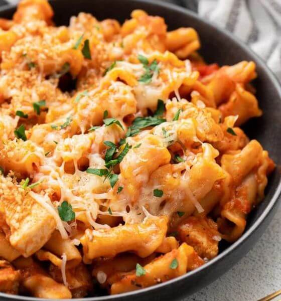 Chicken Parmesan Pasta in Skillet