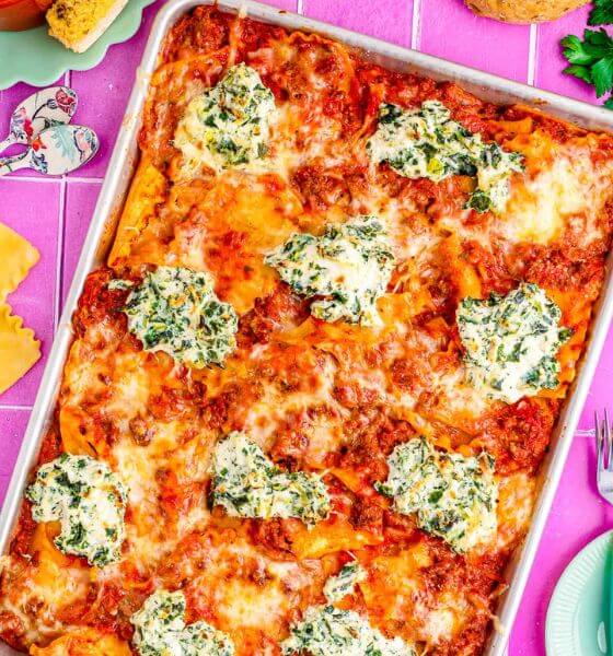 Lasagna on a sheet pan
