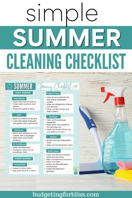 summer cleaning checklist with a bottle of cleaner 