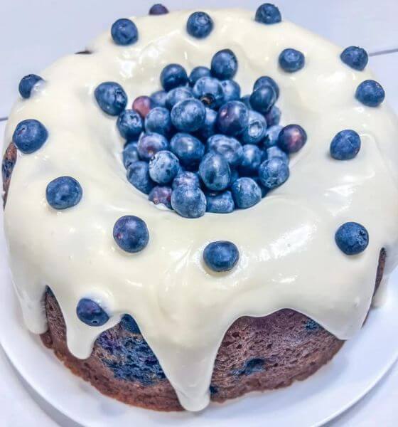 Blueberry Banana Cake on white plate