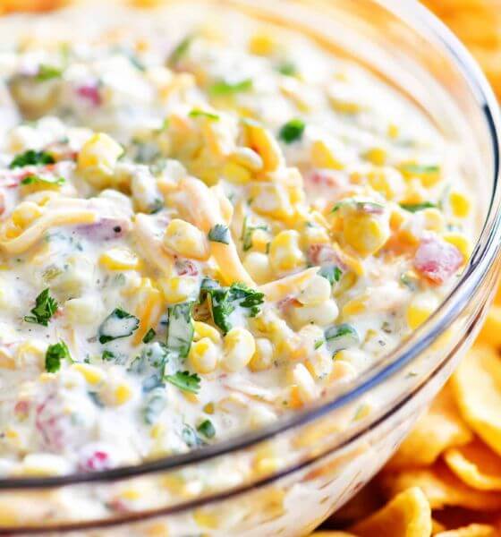 Corn dip in glass dish