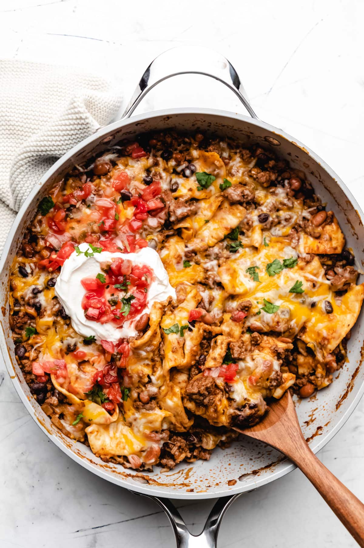 Ground Beef burrito in skillet