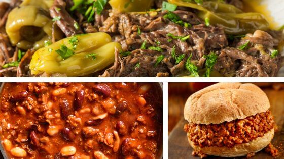 Crockpot mississippi beef, cowboy beans and sloppy joes