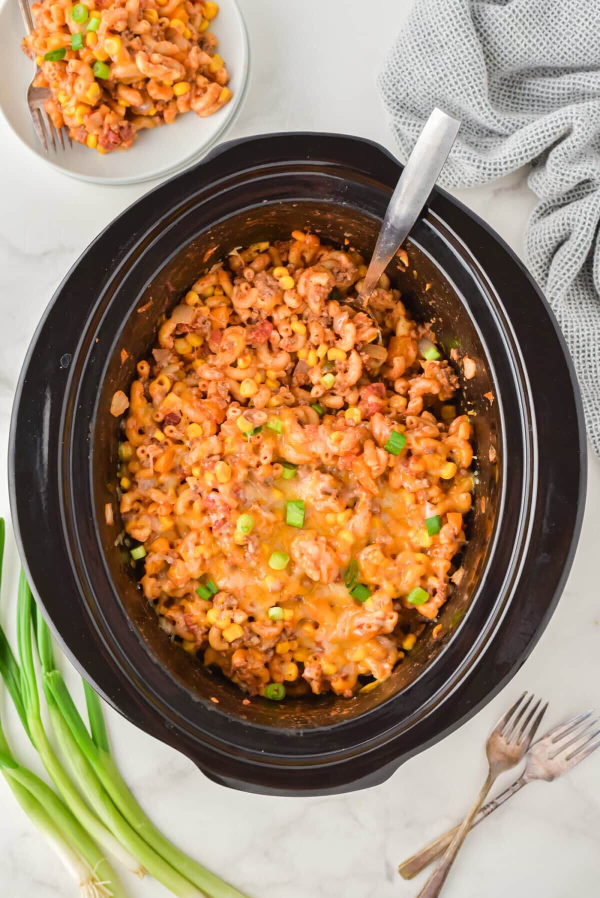 Ground beef casserole in crockpot