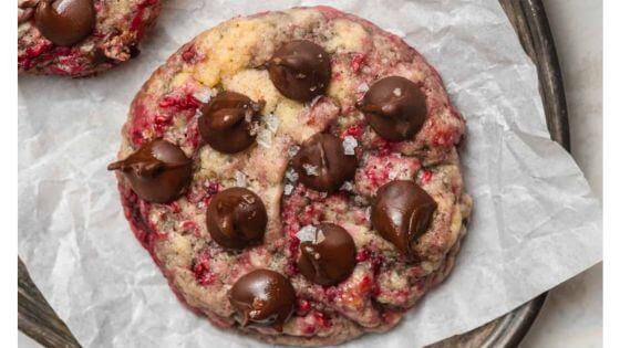 Raspberry Chocolate Chip Cookie on Wax Paper