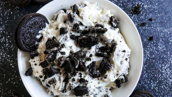 Oreo dip in white bowl