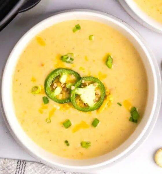 Cheddar Jalapeno Soup in White Bowl
