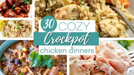 Chicken dump and go crockpot dinners with chicken and rice, chicken thighs, chicken chili made in slow cooker