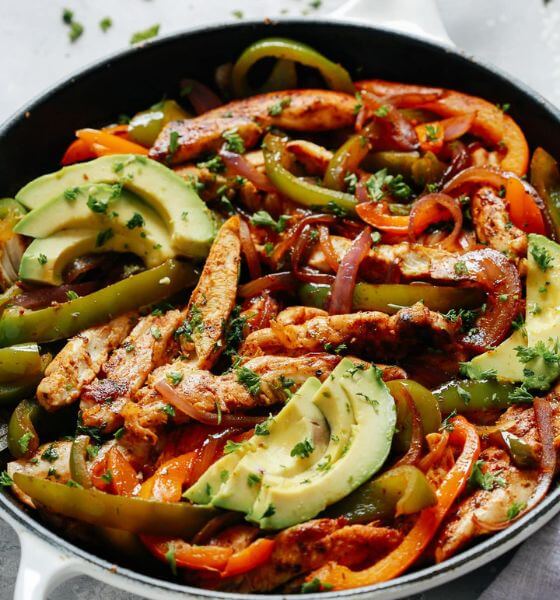 Chicken fajitas in skillet