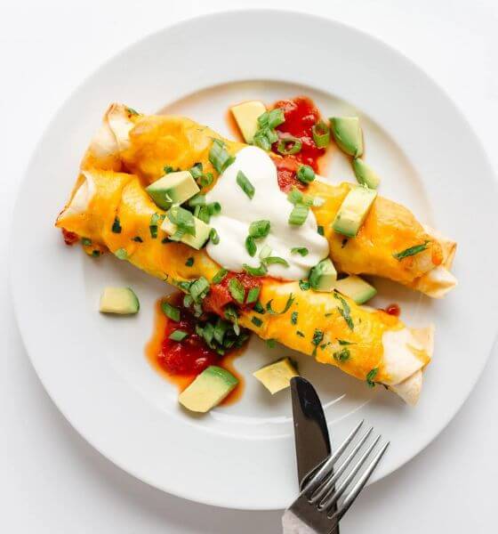 Chicken Enchiladas on White Plate