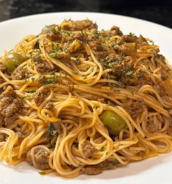 Ground Beef and Pasta on White Plate