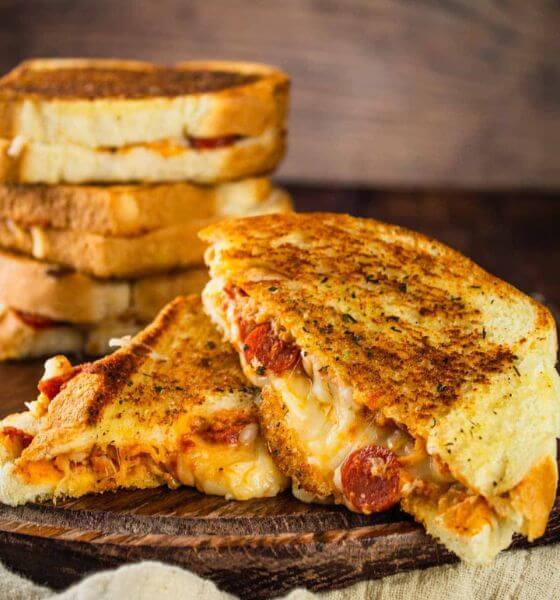 Pizza Grilled Cheese on Wood Board