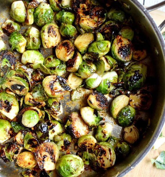 Candied brussels sprouts in skillet