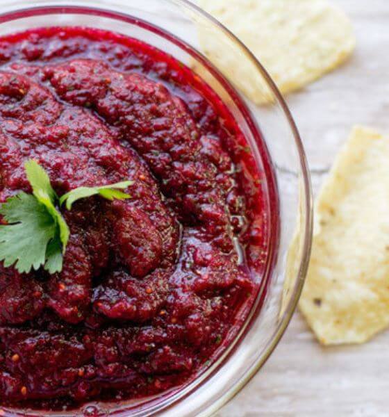 Cranberry salsa in glass dish