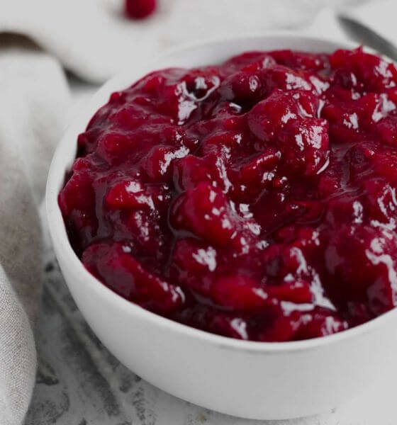 Cranberries in white bowl