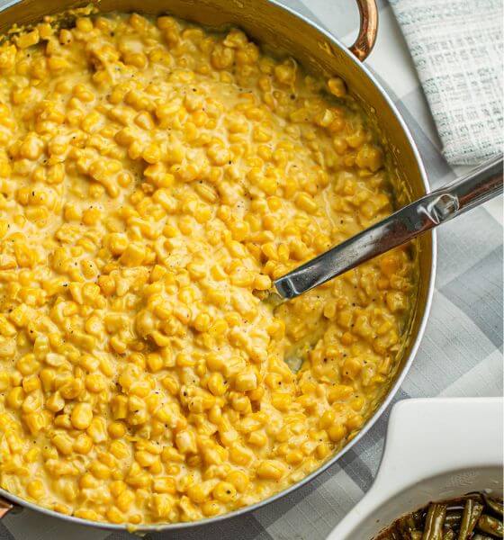 Creamed corn in saucepan