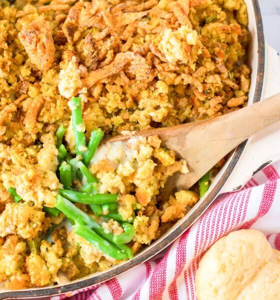 green bean casserole in dish