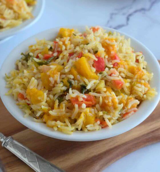 Pumpkin rice on white plate