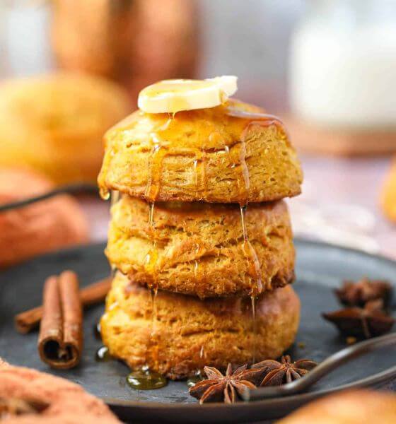 Sweet potato biscuits on grey plate