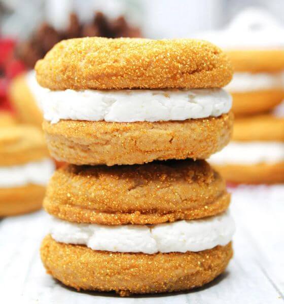 Gingerbread eggnog cookies stacked on top of each other