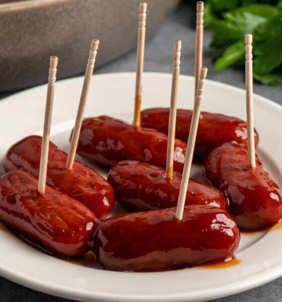 Little smokies on white plate