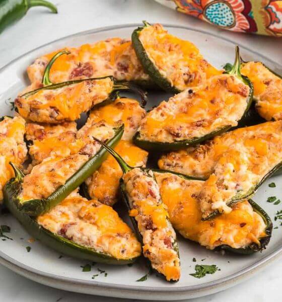 Jalapeno poppers on white plate