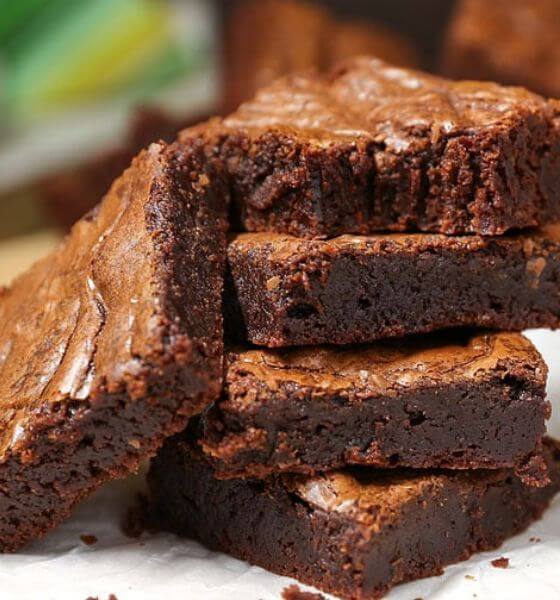 3 ingredient brownies stacked on top of each other