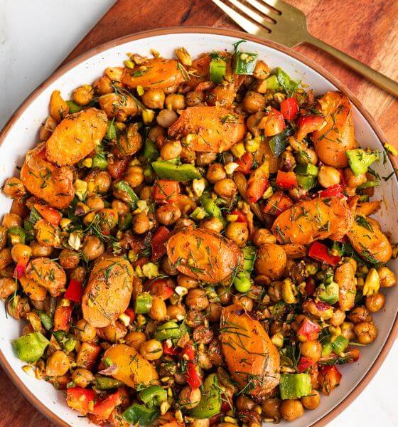 Baked Carrot salad in white and brown dish