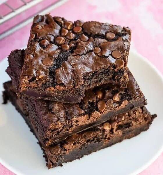 homemade chocolate brownie on white plate