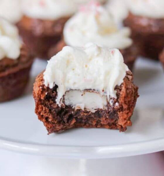 Peppermint brownie bites on white plate