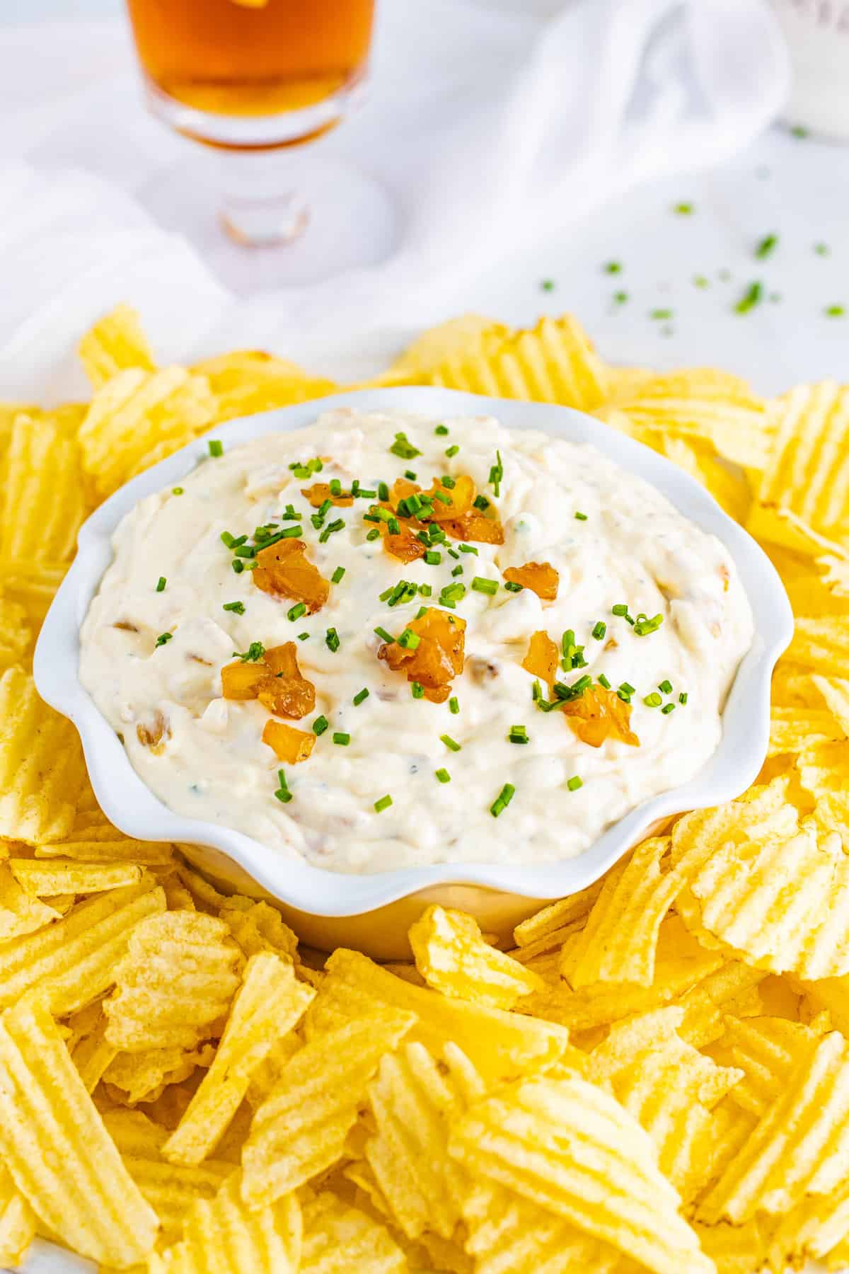 Homemade French Onion Dip in White Bowl