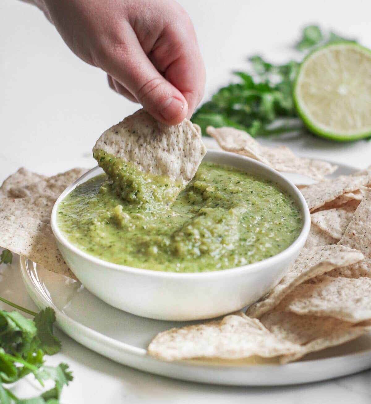 Salsa Verde in white dish