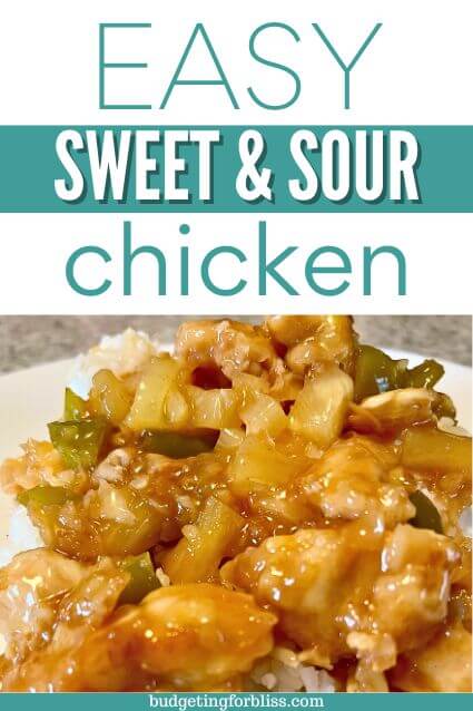 Sweet and Sour Chicken on white plate with rice