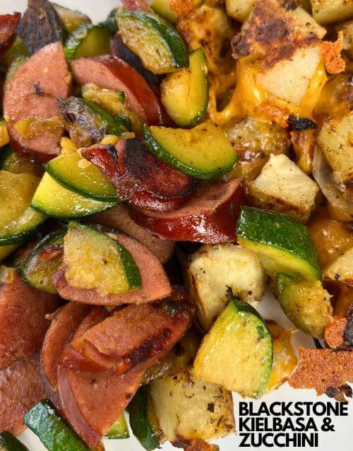 Zucchini and Kielbasa cooked on a Blackstone Griddle