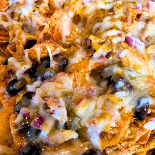 BBQ chicken nachos on sheet pan