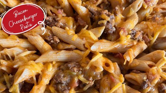bacon cheeseburger pasta in skillet